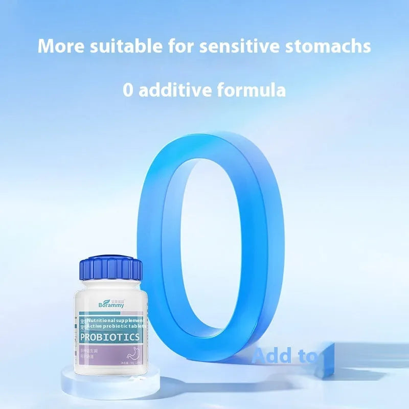 Bottle of 180 active probiotic tablets for dog and cat digestive health care.