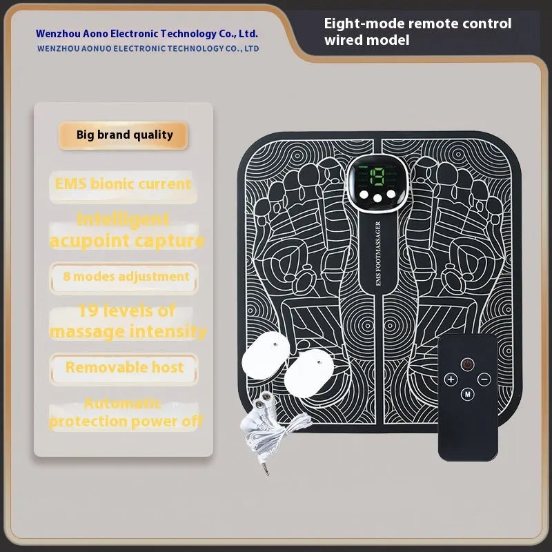 Rechargeable reflexology foot massager mat with remote control and USB charging cable