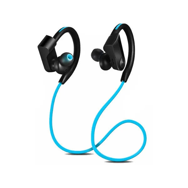 Black wireless neckband Bluetooth earphones with earbuds and USB charging cable