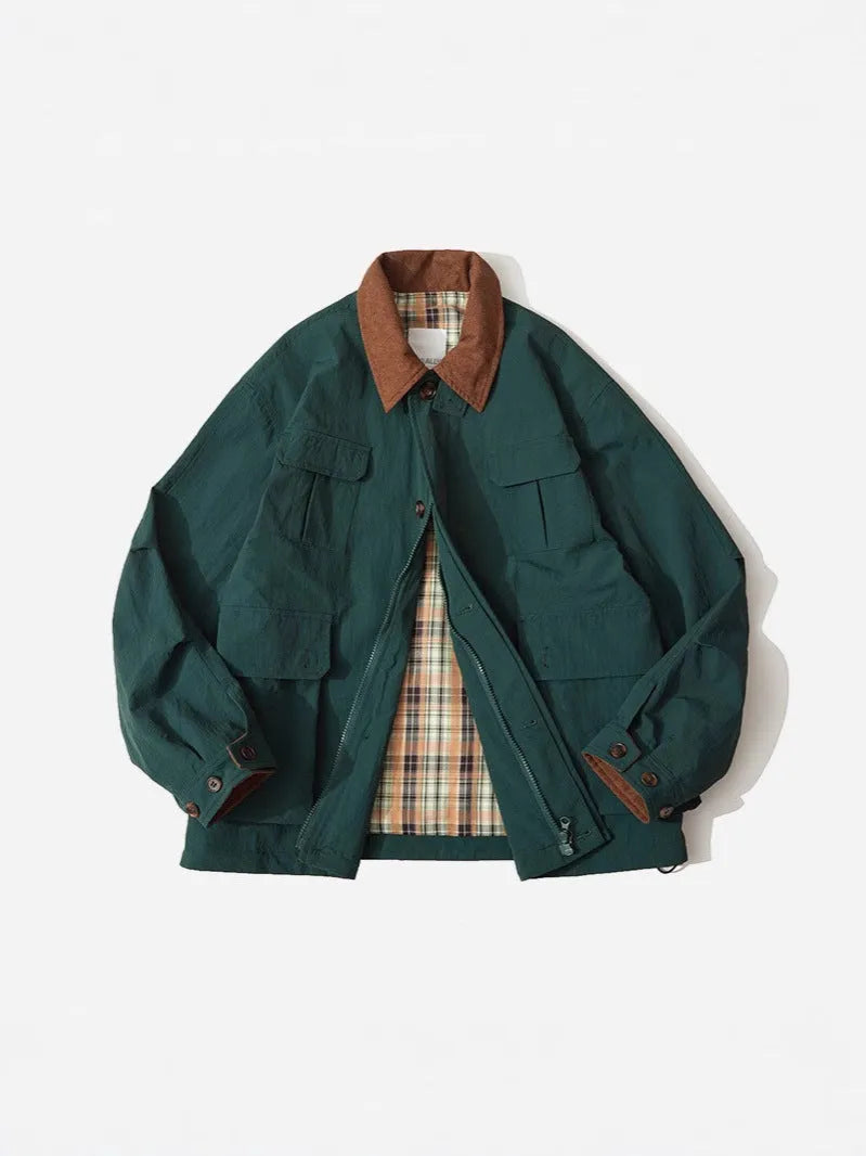 Green solid colour casual polyester jacket with side seam pockets