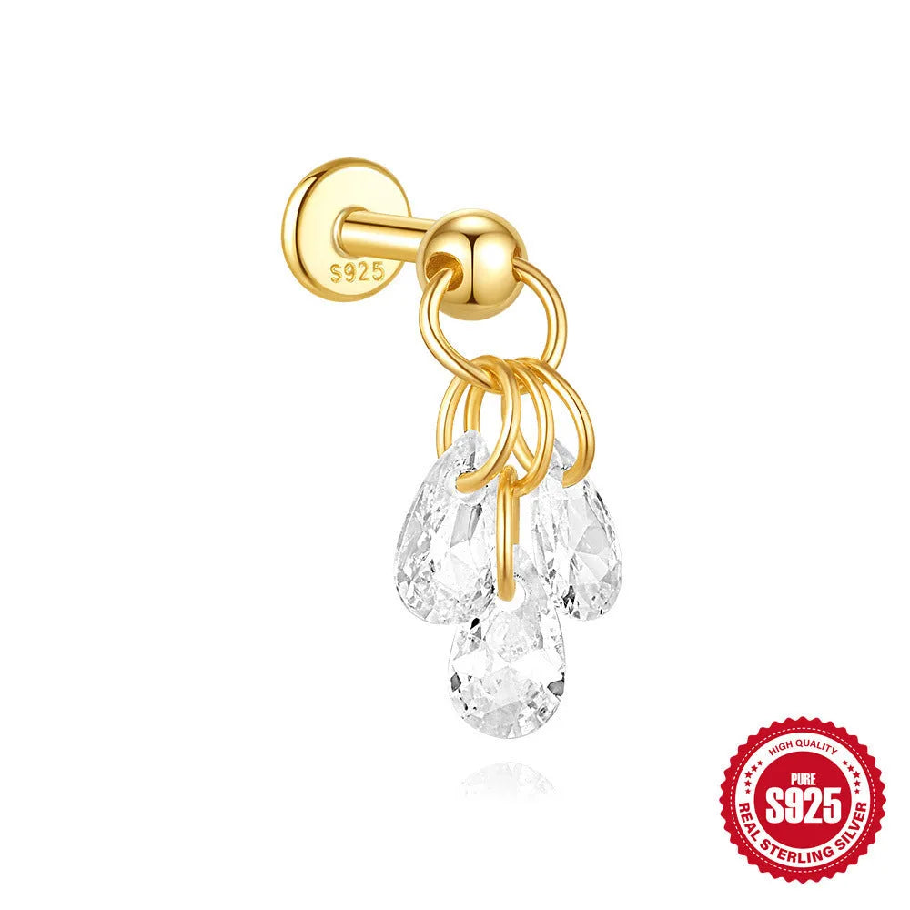 S925 sterling silver geometric earrings with moon and embedded star design in gold colour