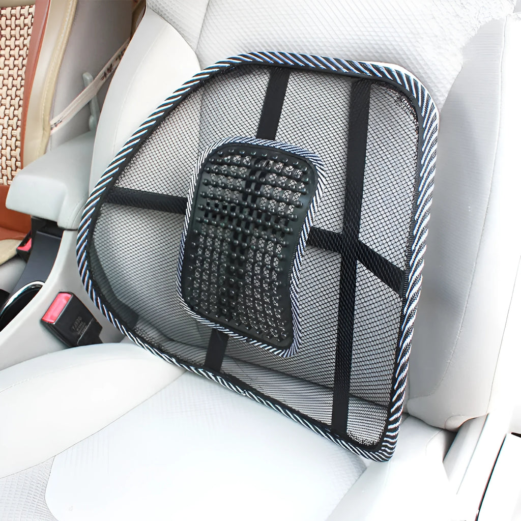 Black car lumbar support pillow measuring 41x39cm with polypropylene fibre material
