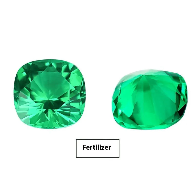 Synthetic emerald loose stone in Columbia green treasure colour showing round and cushion cut options