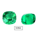 Synthetic emerald loose stone in Columbia green treasure colour showing round and cushion cut options