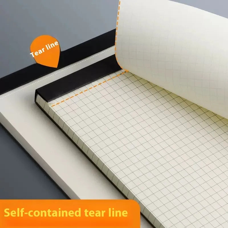 A5, B5, and A4 writing pads with tearable pages in blank, grid, and lined rulings