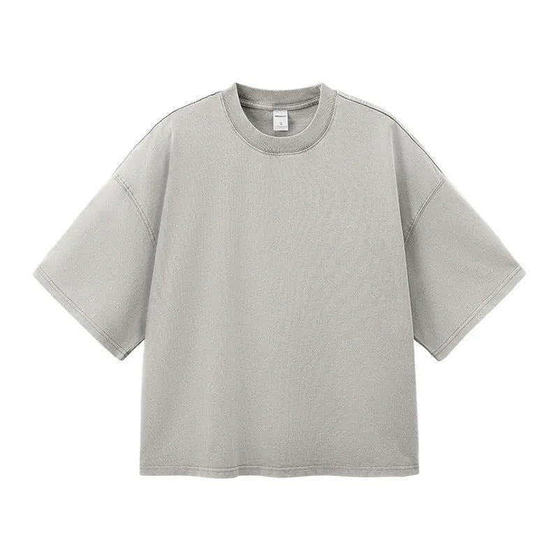 Men's washed-out vintage cotton T-shirt in loose fit with drop-shoulder sleeves
