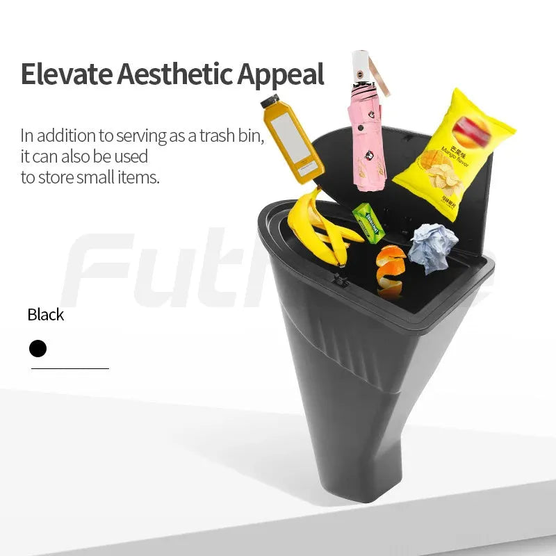 Two black ABS plastic car door trash cans designed for Tesla Model Y front doors.