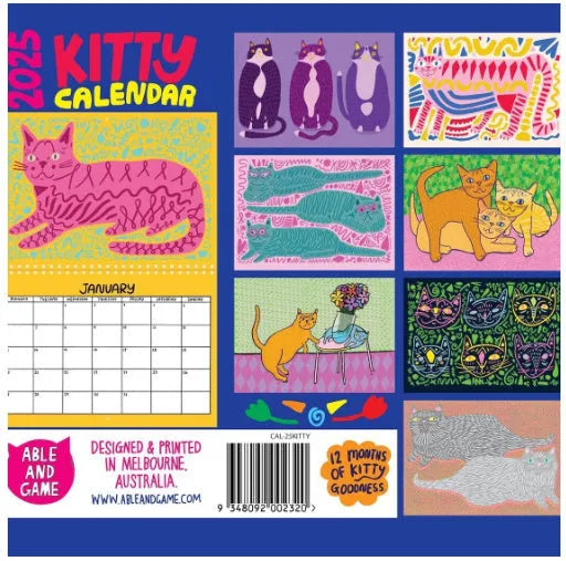 A4 cat calendar wall planner with hanging hook showing domestic cat illustrations