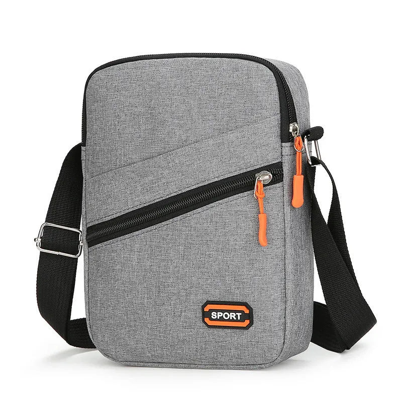 Oxford cloth crossbody commuter bag in silver grey with contrast colour elements