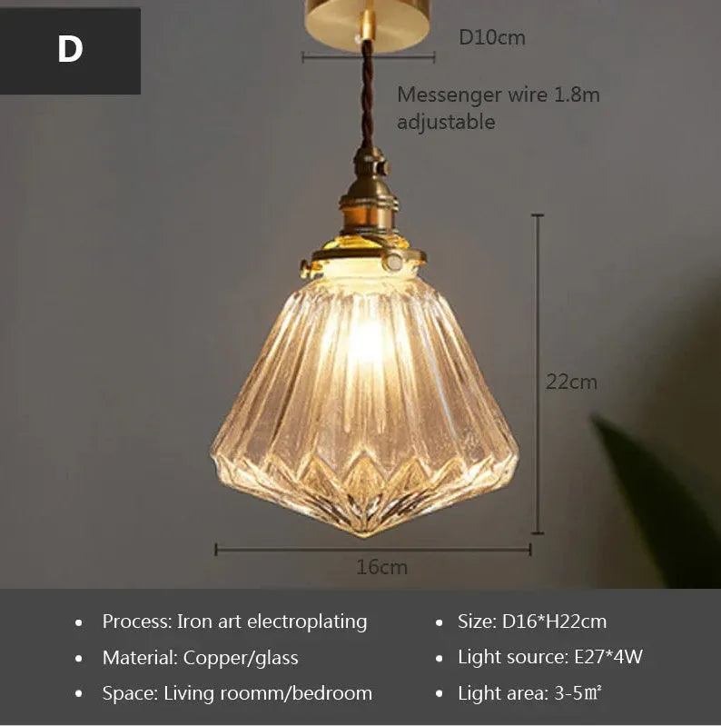 Retro brass and glass ball chandelier ceiling light with compact 17.5 by 15cm dimensions