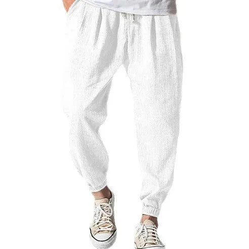 Men's cotton casual trousers with elasticated ankle cuffs in multiple colours including light green