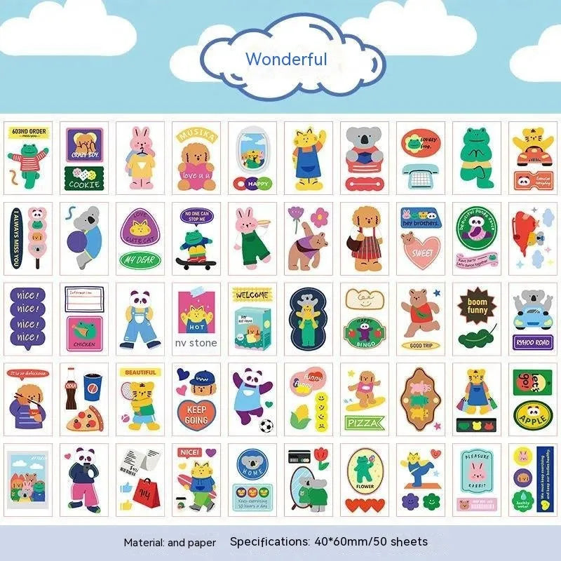 Japanese cartoon character stickers with heart and lollipop motifs measuring 40mm by 60mm