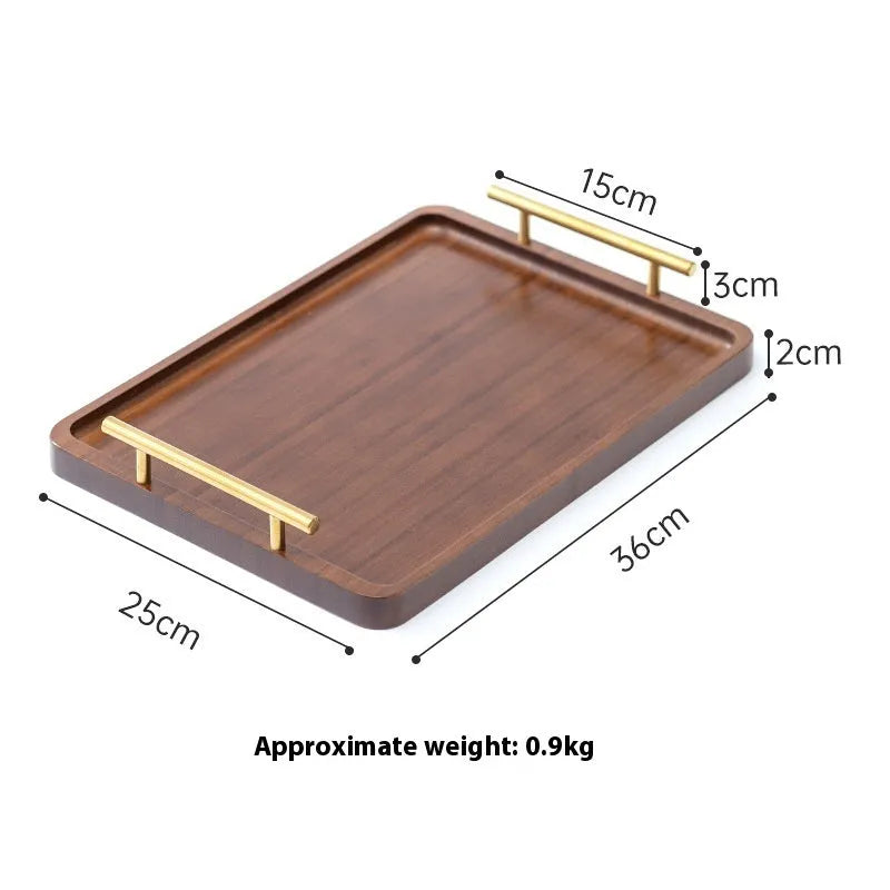 Square bamboo serving tray with brown handle for hotel and coffee shop use