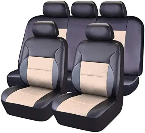 Artificial leather car seat covers in multiple colours for 5-seater vehicles with headrest protection