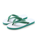 Colour options for rubber flip-flops with fish label: green, red, blue, and black.