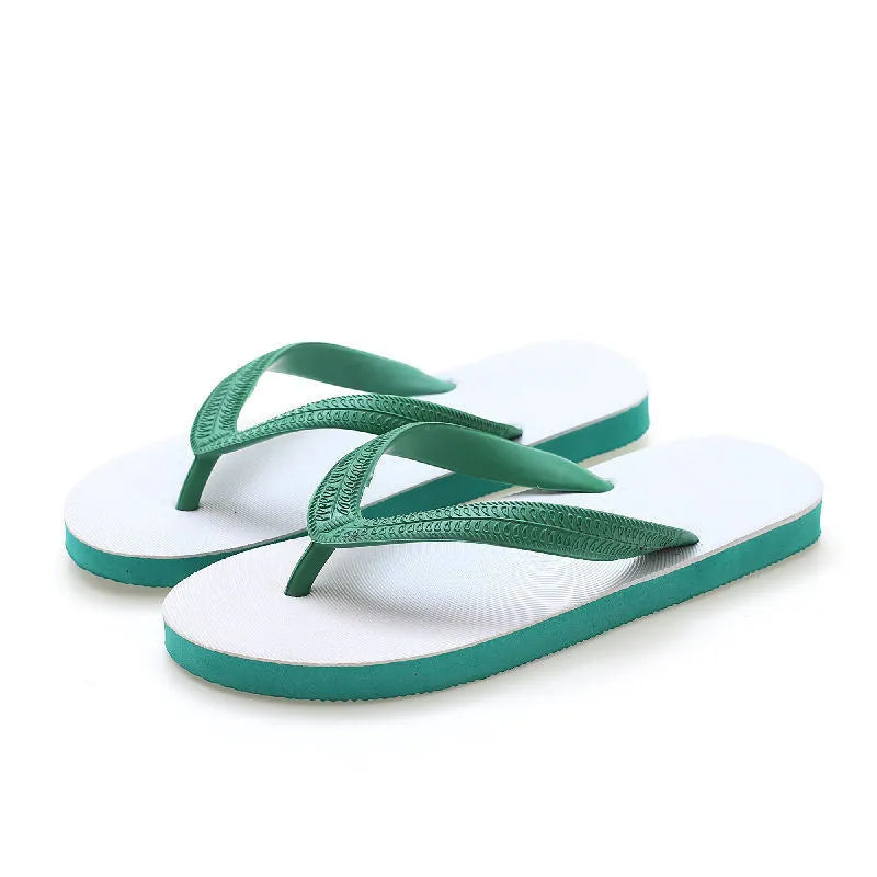 Colour options for rubber flip-flops with fish label: green, red, blue, and black.