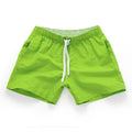 Men's plus size straight-leg beach shorts in multiple colours on a size chart.