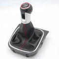 Leather gear lever handball knob for Volkswagen Golf models, showing 12mm installation hole.