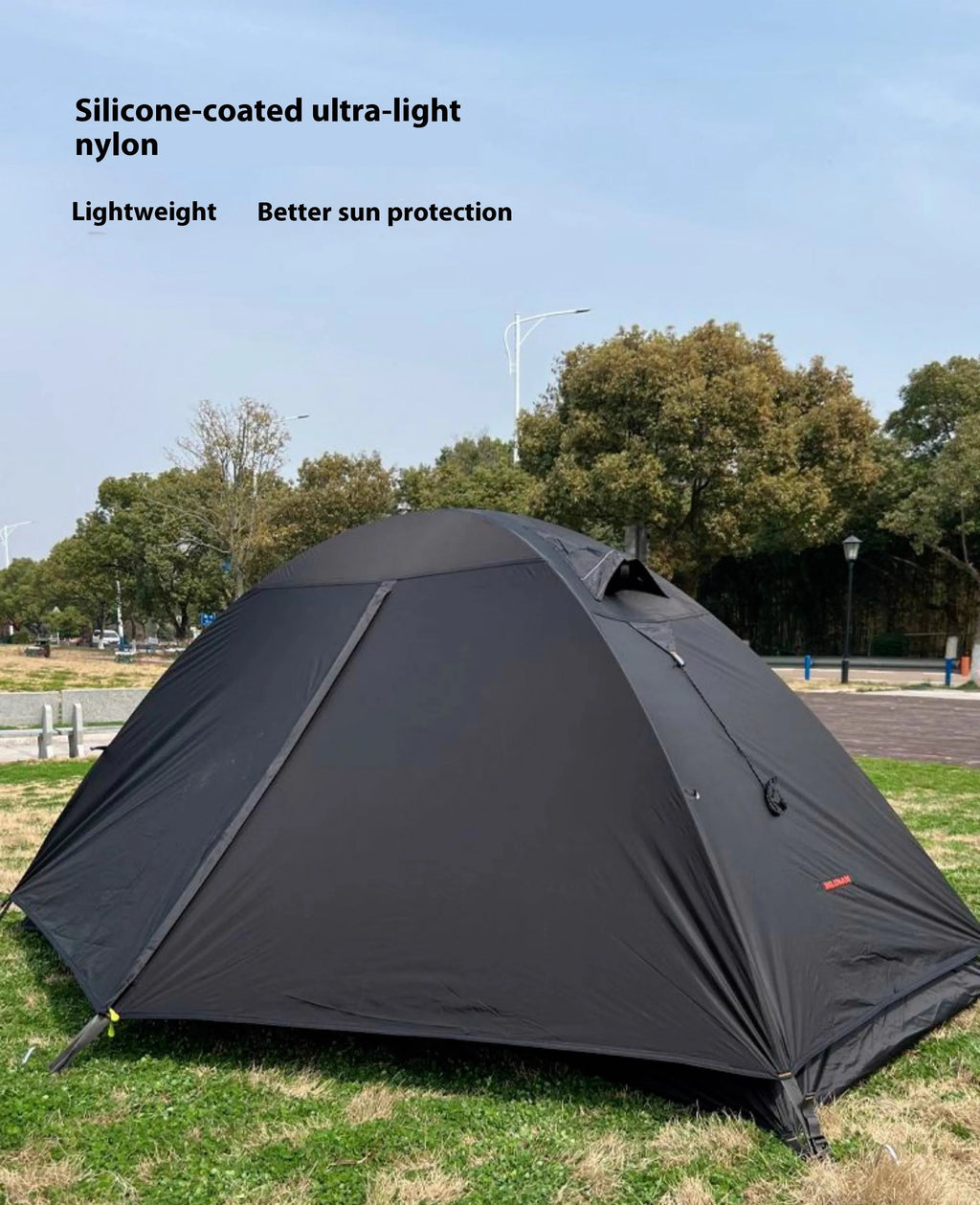 Lightweight single-person hiking tent with aluminium poles in red colour option showing double-layer construction