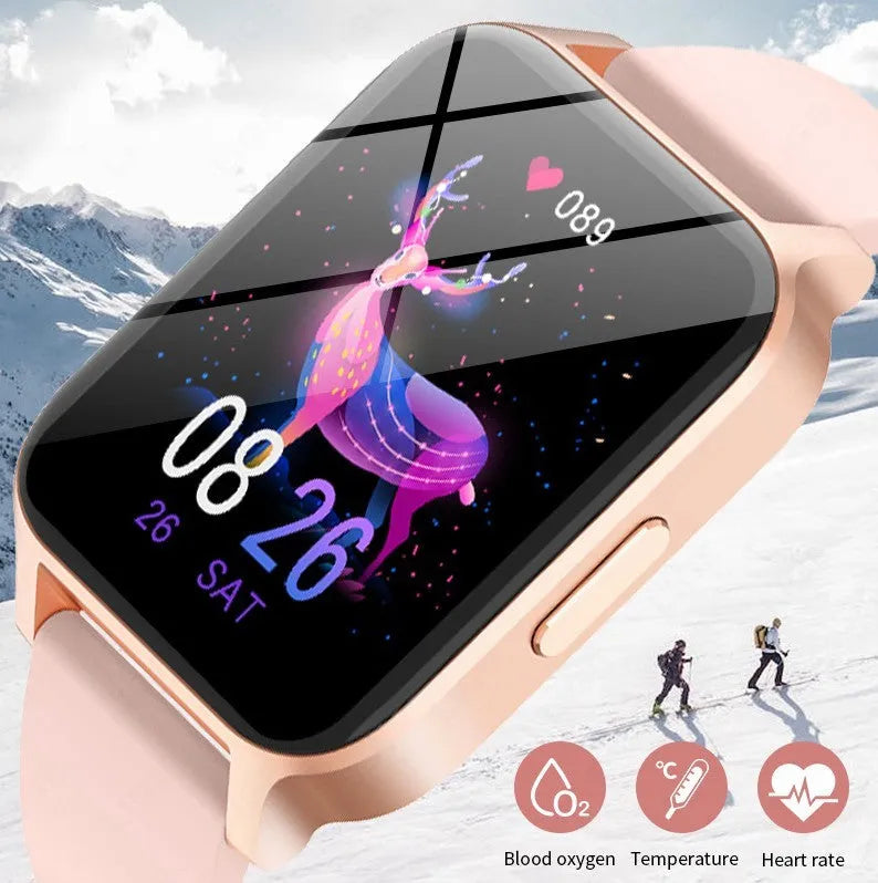 Smart colour screen health watch with black mesh strap displaying heart rate monitoring interface