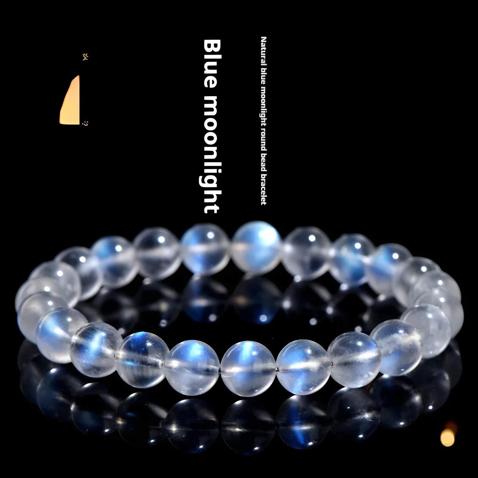 Natural cream body blue moonlight crystal bracelet showing crystal elements and simple construction