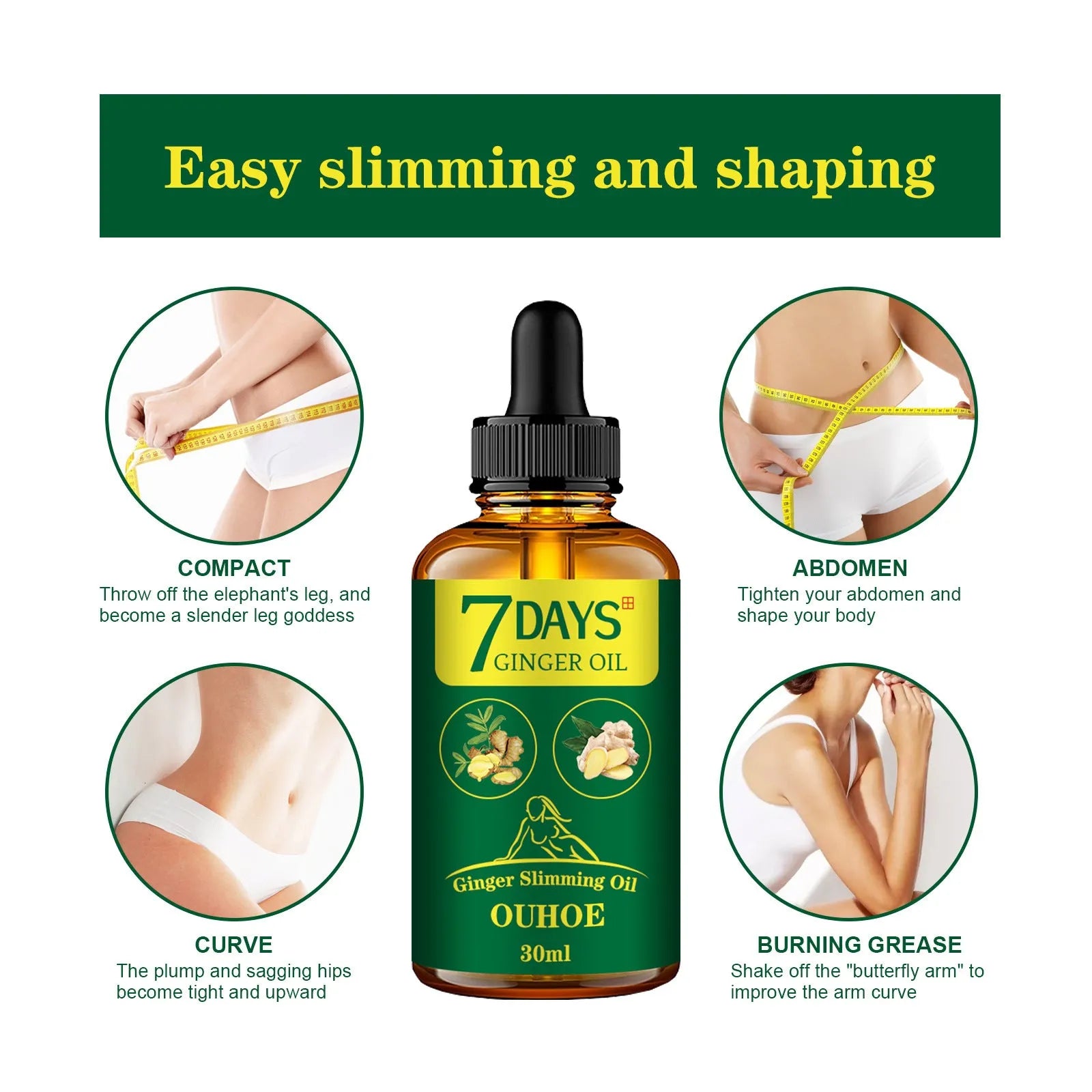 30ml ginger body shaping oil bottle for thigh firming and muscle slimming care
