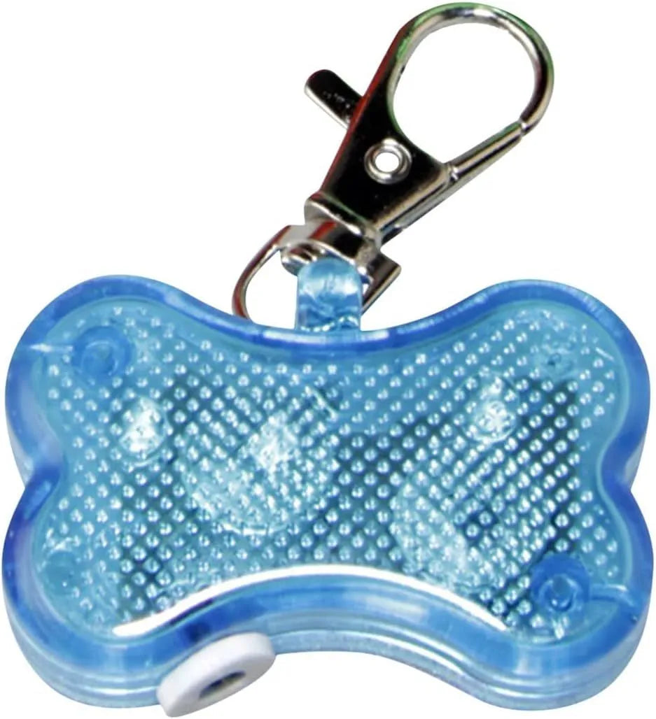 Pet LED bone luminous pendant attached to collar with blue light glowing