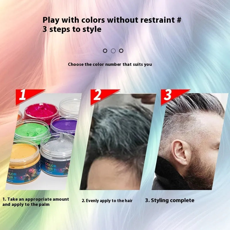 120g tub of hair styling clay shown in one of its nine colour options: Blue, Green, Orange, Purple, Red, Rose, White, Yellow, or Granny Grey.