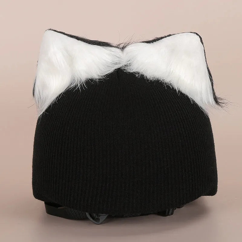 Cartoon-themed plush fabric helmet cover and ear decorations set for motorcycles and bicycles.