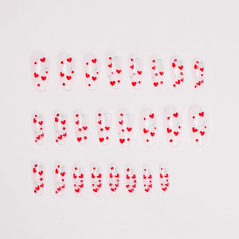 French manicure nail art stickers with love red diamond and cherry design in JP1601 style