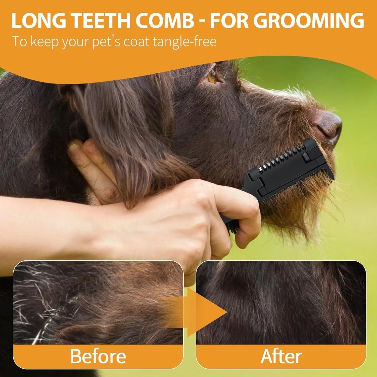 Pet razor comb for dogs and cats with built-in trimming blade and spare blades.