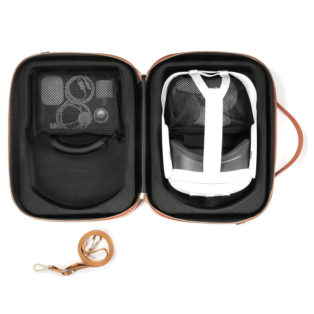 Black superfiber MR glasses storage box for Apple Vision Pro, shown with included storage bag.
