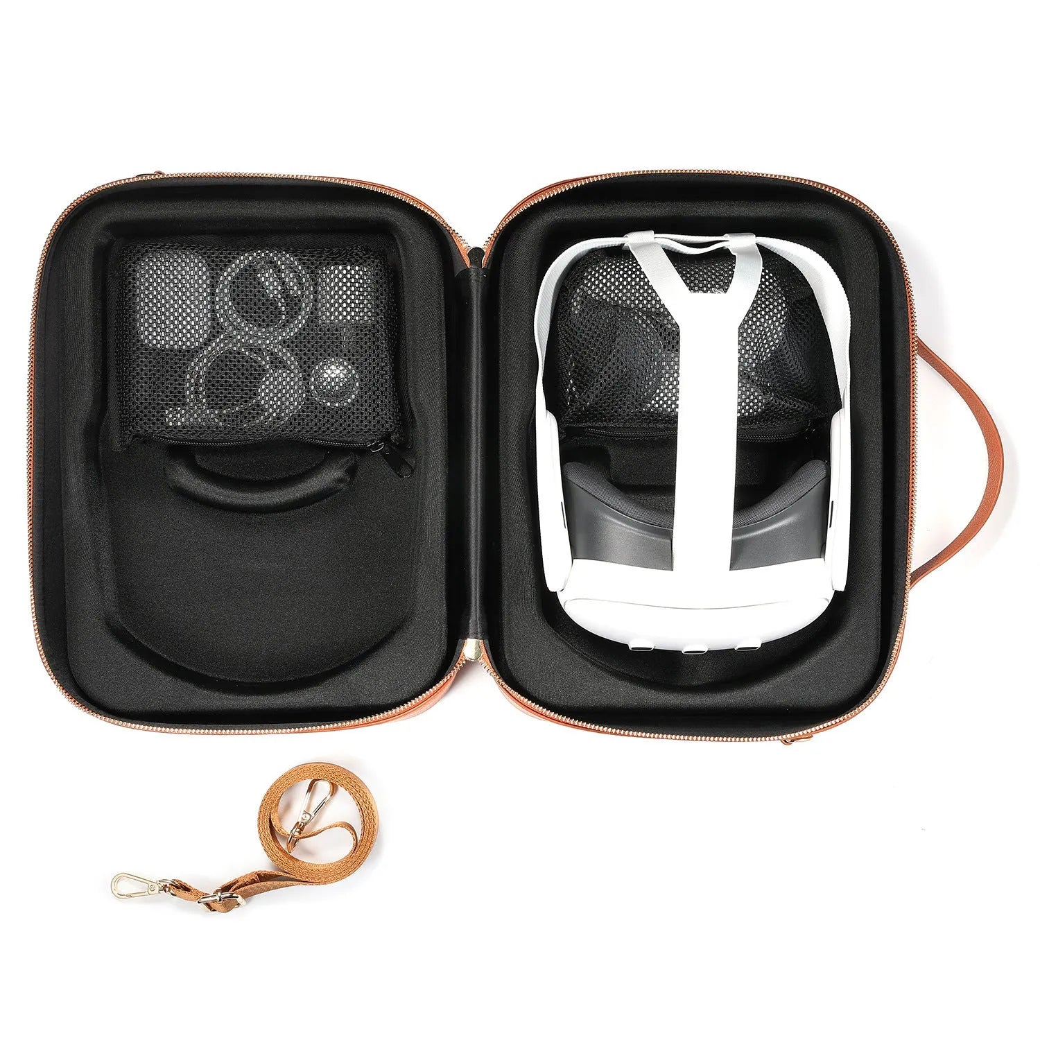 Black superfiber MR glasses storage box for Apple Vision Pro, shown with included storage bag.