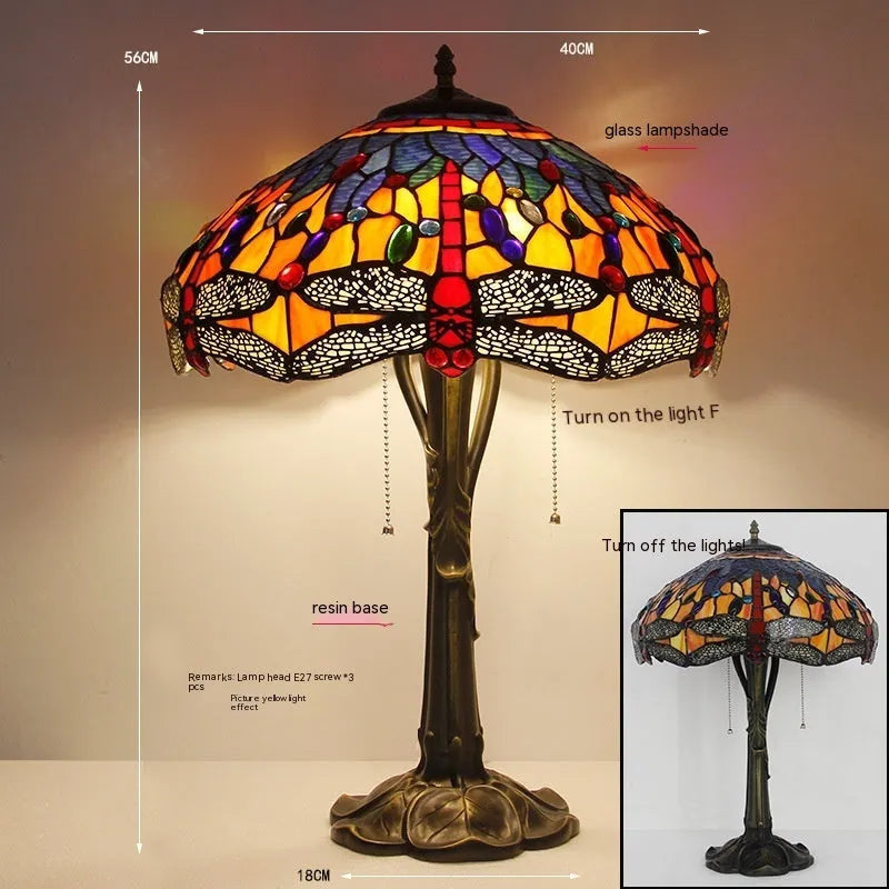 Tiffany dragonfly stone table lamp in European retro style with multiple size options