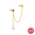 S925 sterling silver geometric stud earrings with inlaid zircon in golden clover, crown, and chain designs.