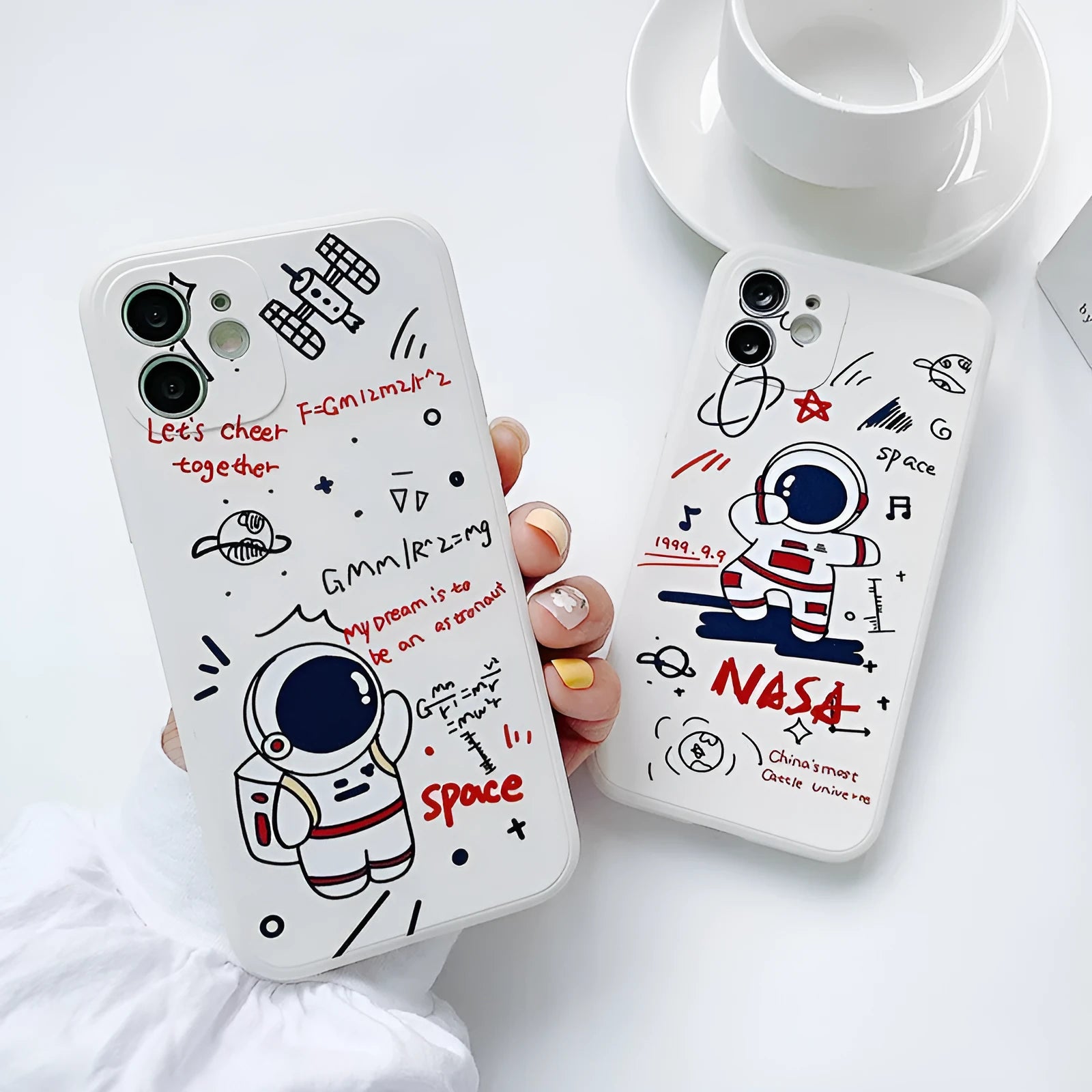 Pink silicone phone case with cute astronaut design for iPhone