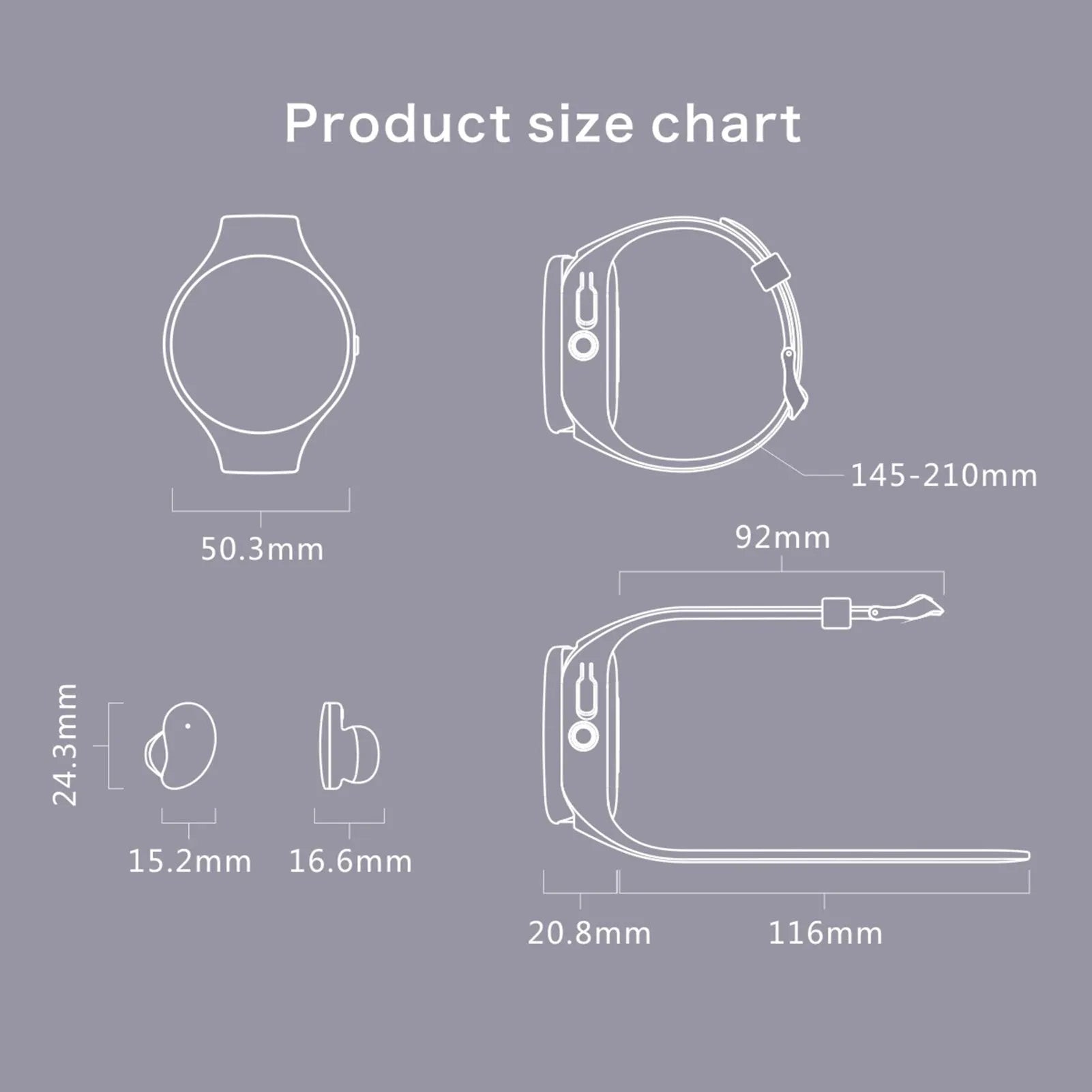 Black detachable smart bracelet with Bluetooth TWS earphones showing colour screen displaying heart rate