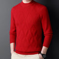 Men's thick winter wool blend pullover sweater with diamond jacquard pattern in a plus size fit.