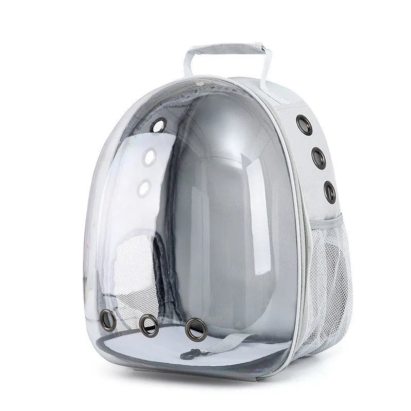 Grey PC plastic astronaut-style pet carrier bag with a side opening door