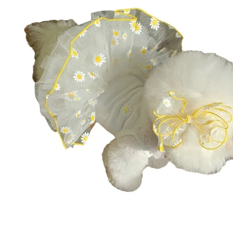 Yellow little daisy pattern thin polyester dog clothes for summer wear in XS S M L XL sizes