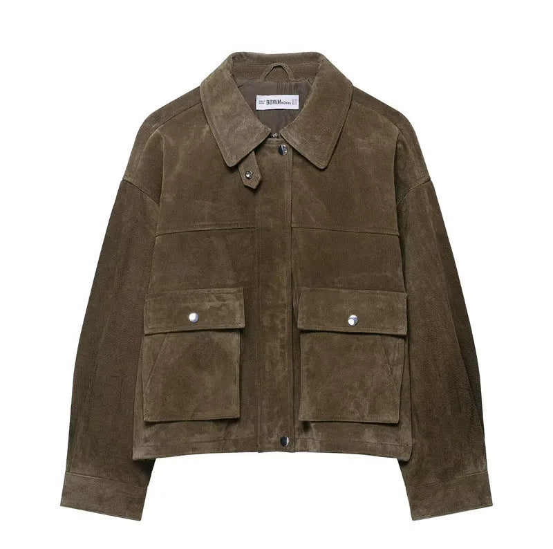 Women's casual PU fabric jacket in regular fit with Japanese Korean styling