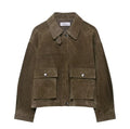 Women's casual PU fabric jacket in regular fit with Japanese Korean styling