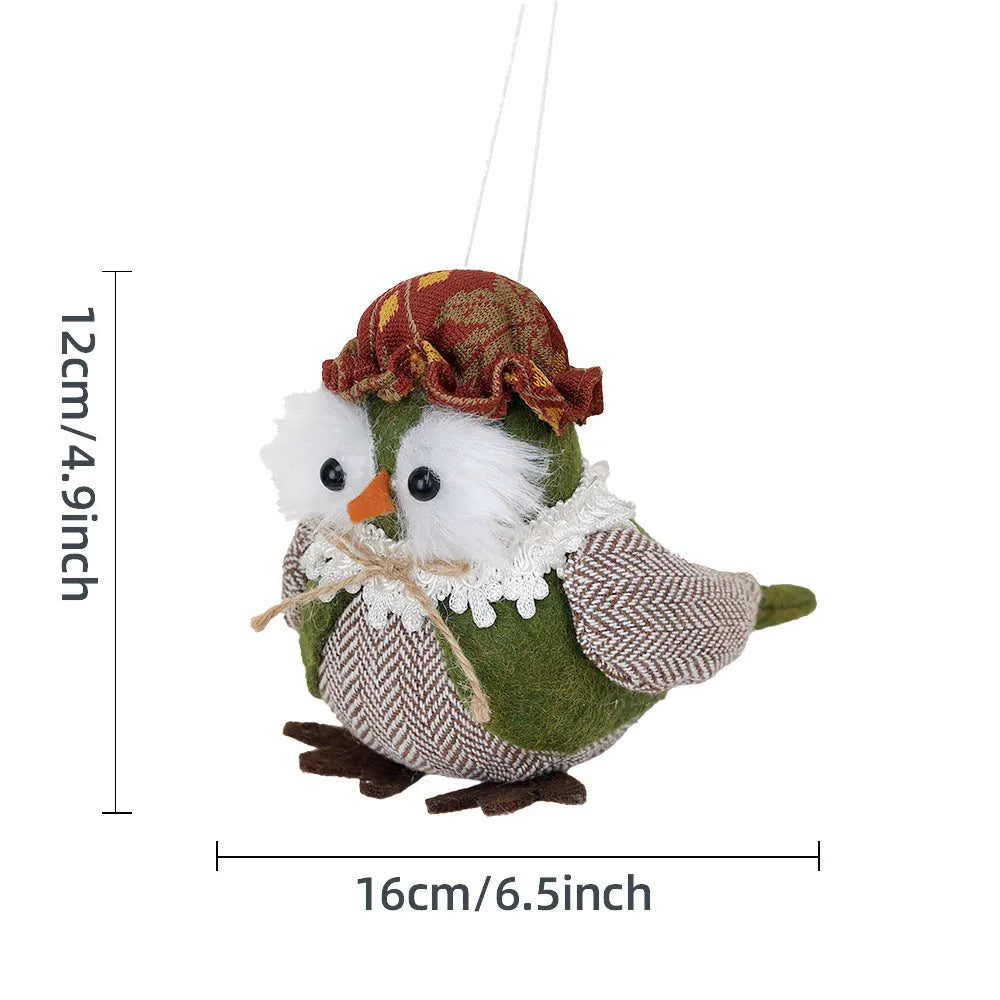 Thanksgiving owl bird ornament in orange or green polyester cloth as a window pendant.