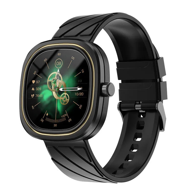 Smart sports bracelet watch with colour touch screen on a silicone wristband, shown in black, green, and pink.