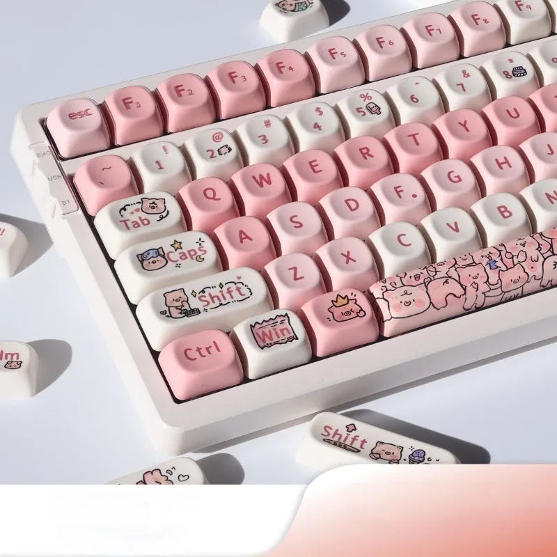 Pink fragrant pig design key cap for mechanical keyboards with five-sided dye-sublimation printing