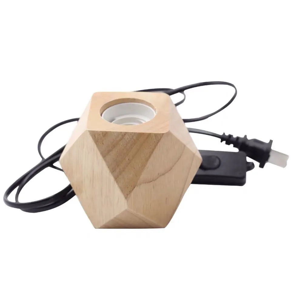Wooden retro lamp holder in square and diamond designs with switch options measuring 75x80mm