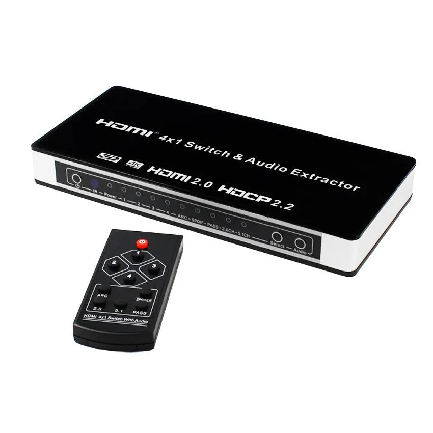 Black HDMI 4x1 switch with remote control for home theatre video switching