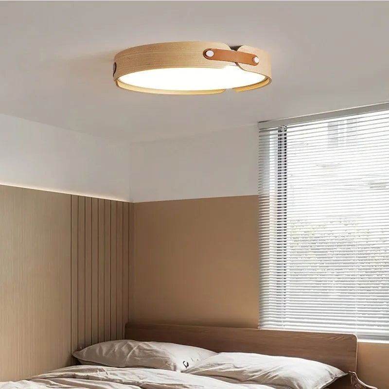 Japanese-style wooden ceiling lamp with PMMA shade in log and walnut finishes