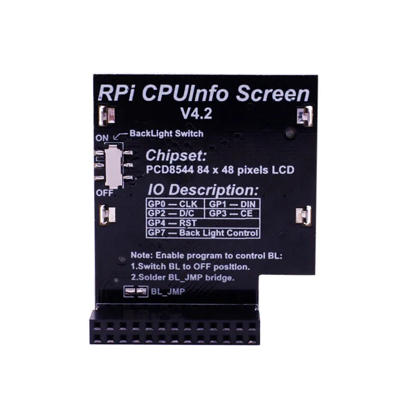 1.6-inch LCD display module for Raspberry Pi with a backlight switch, showing system information.