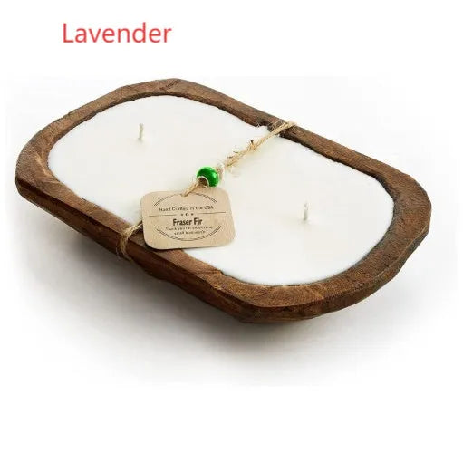 Retro wooden basin aromatherapy candle with three wicks and soy wax in lavender scent
